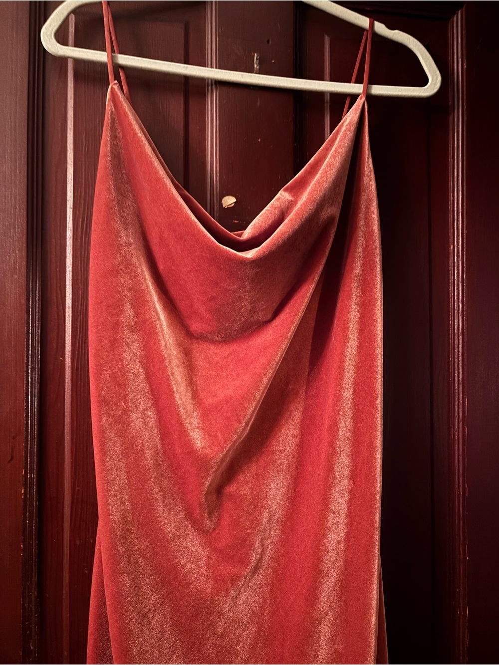 Jenny Yoo Coral Velvet Cowl Slip Dress
